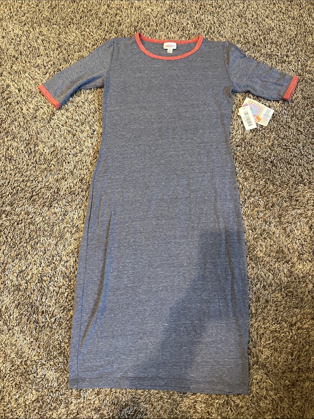LuLaRoe Girls Heather Blue Dress with Coral Trim